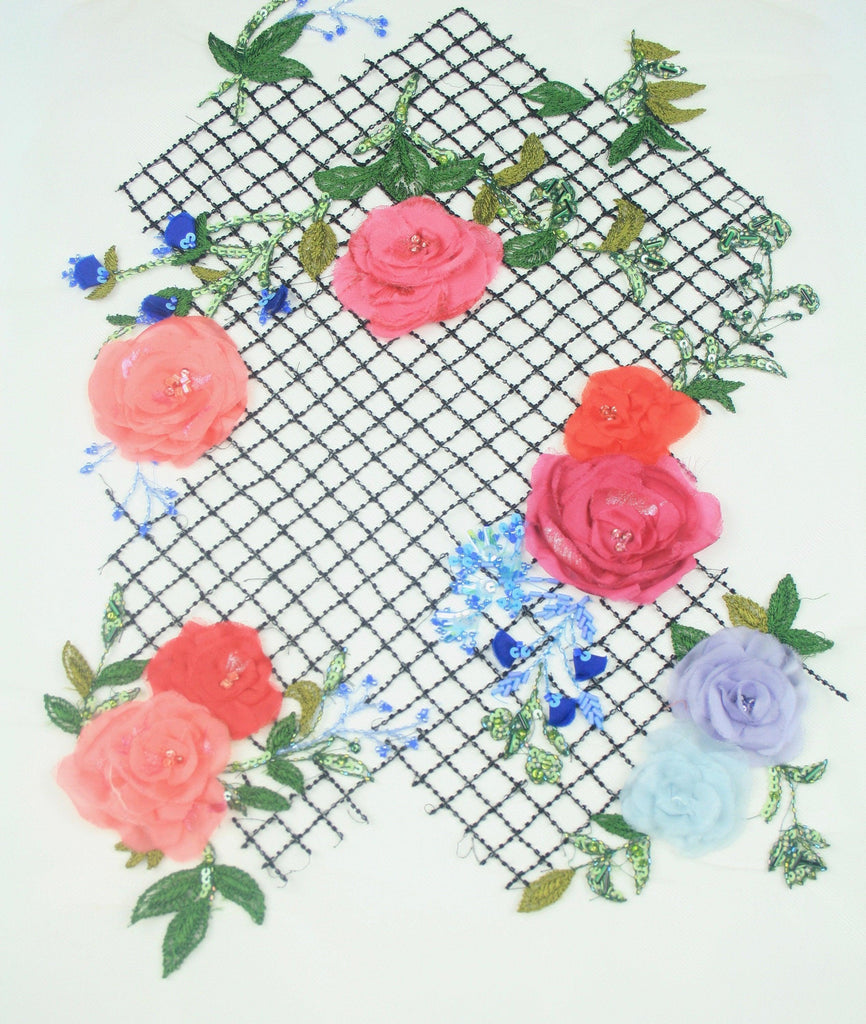 Colorful Embroidery,Wedding Dress fabric, Beaded Trim applique, Hand Embroidered Tulle, Beaded Applique, wedding lace fabric
