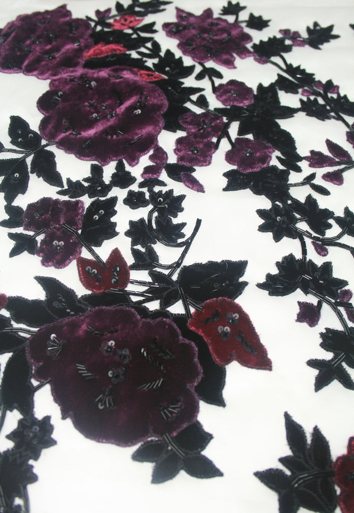 tbd - Burgundy Velvet Floral Applique
