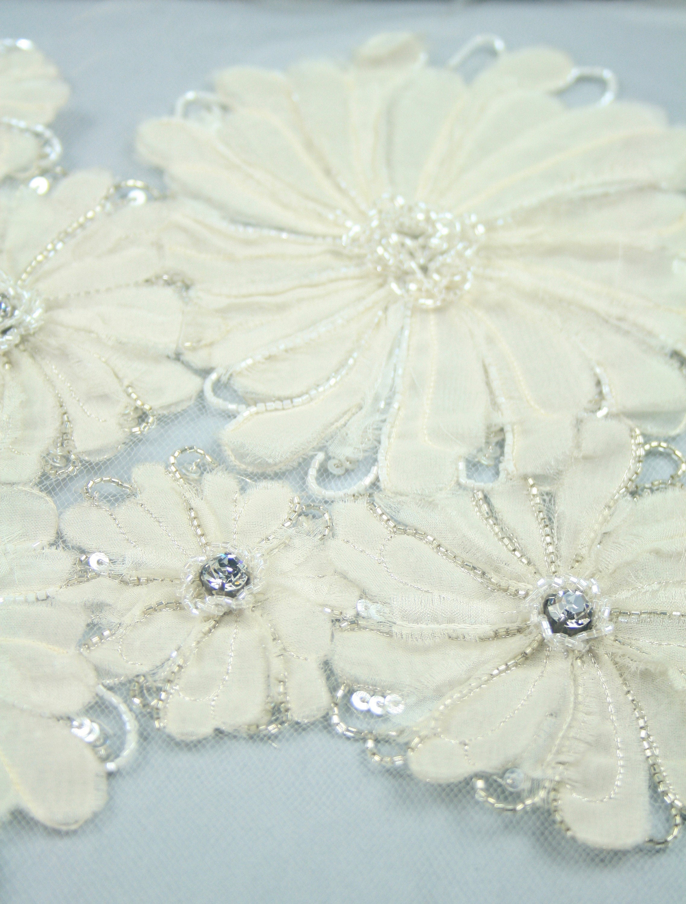 Floral beaded applique panel, wedding dress couture lace, haute couture fabric, bridal lace fabric, hand embroidery designs, bodice applique