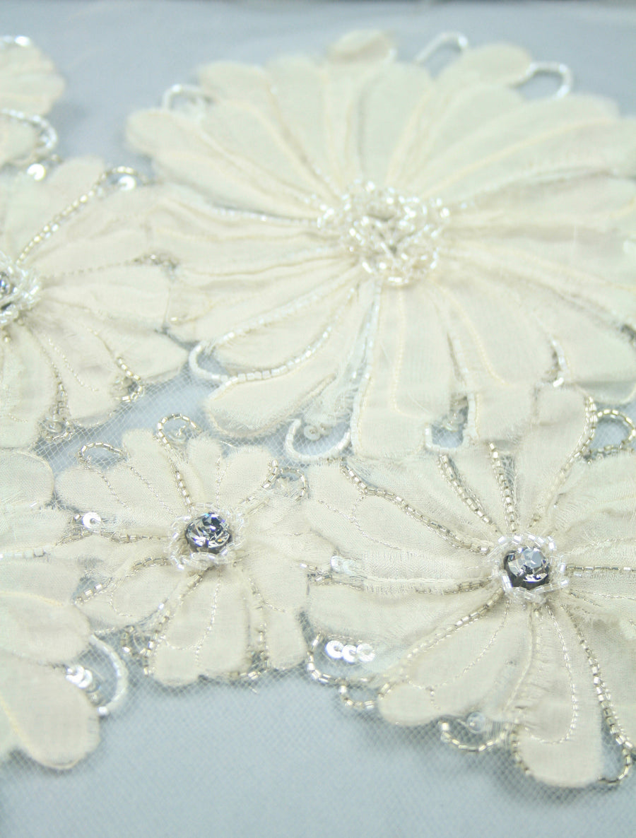 Floral beaded applique panel, wedding dress couture lace, haute couture fabric, bridal lace fabric, hand embroidery designs, bodice applique