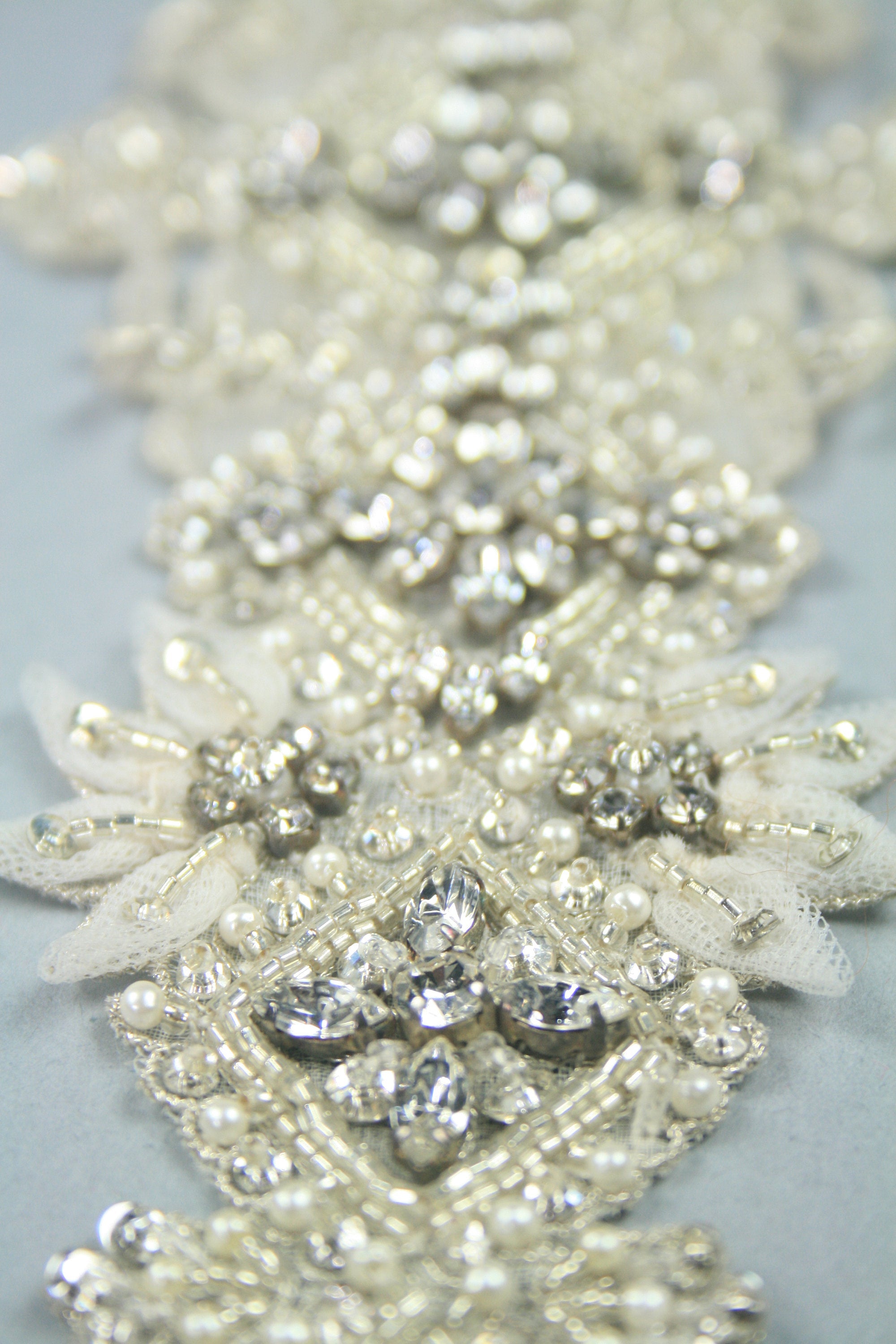 Handmade Beaded Applique panel Beading Panel used as Beaded Trim, Embroidered Tulle, Beaded Applique, Beaded Lace, Haute Couture Fabric