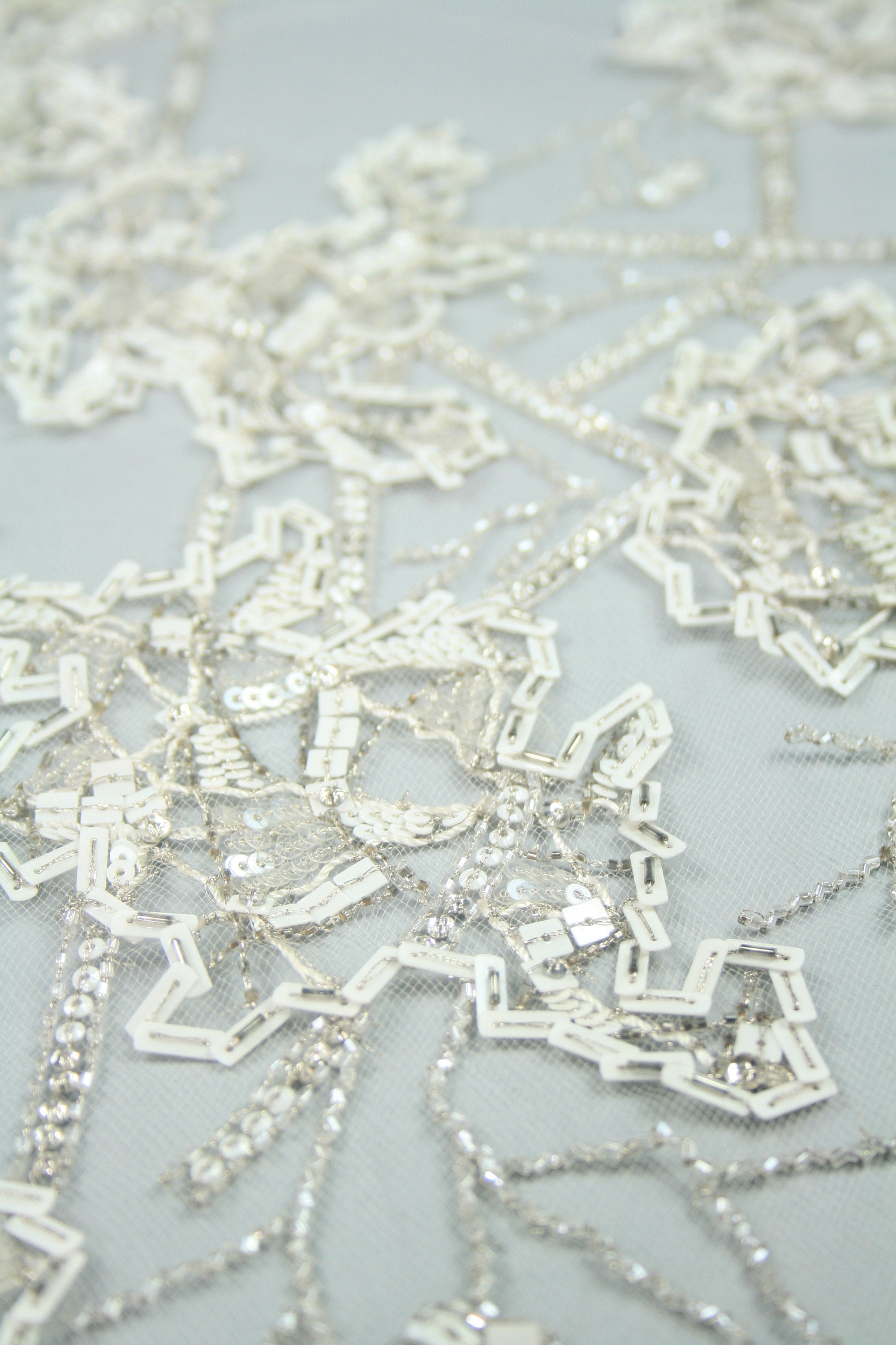 3D Silver & White Beaded Applique