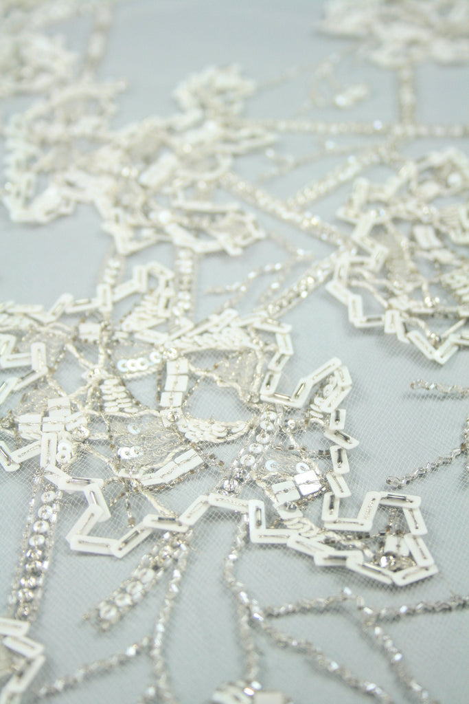 3D Silver & White Beaded Applique
