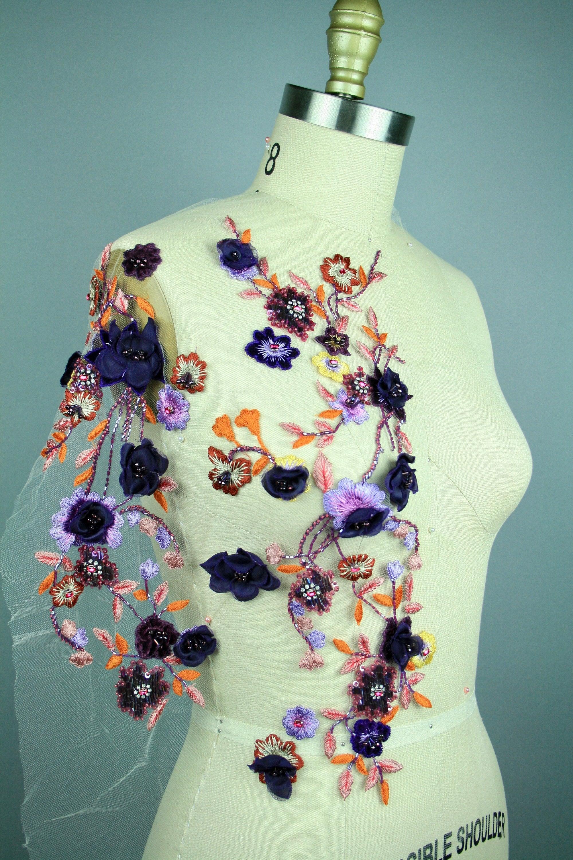 Custom Embroidery luxury Beading Panel in multi color, can be used for Haute Couture Gowns,Wedding Dresses ,Applique on panel Lace Gowns