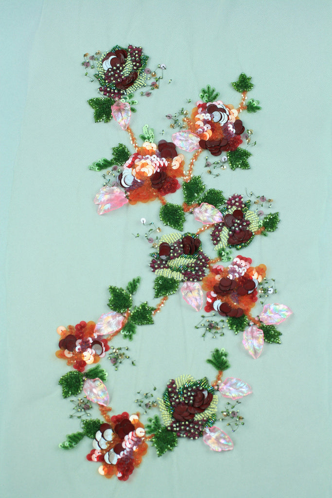 Colorful Embroidery Beading Panel, Beaded Trim applique , Hand Embroidered Tulle, Beaded Applique, wedding lace fabric, Couture Fashion