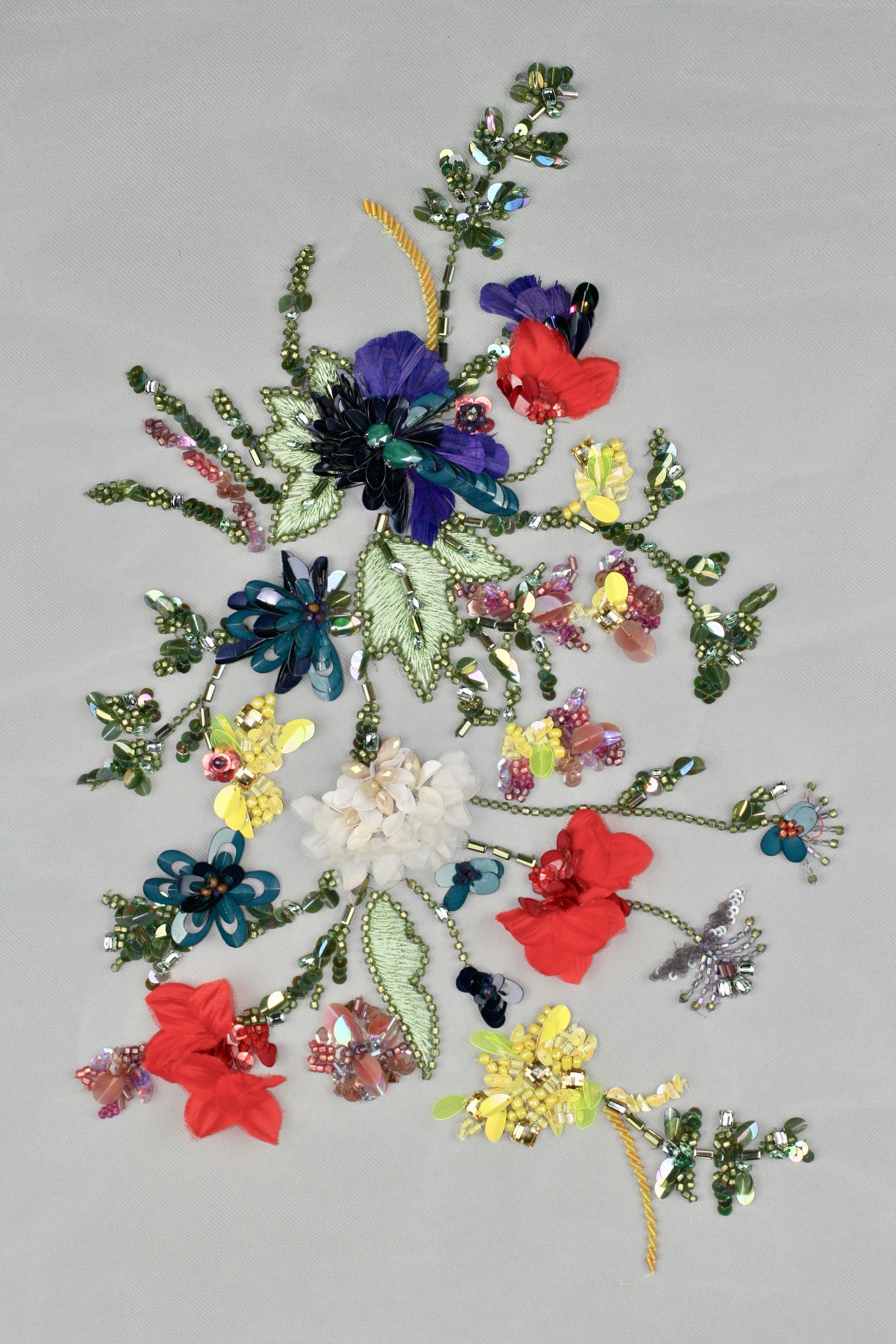 3D Multi Colored Beaded & Embroidered Floral Applique