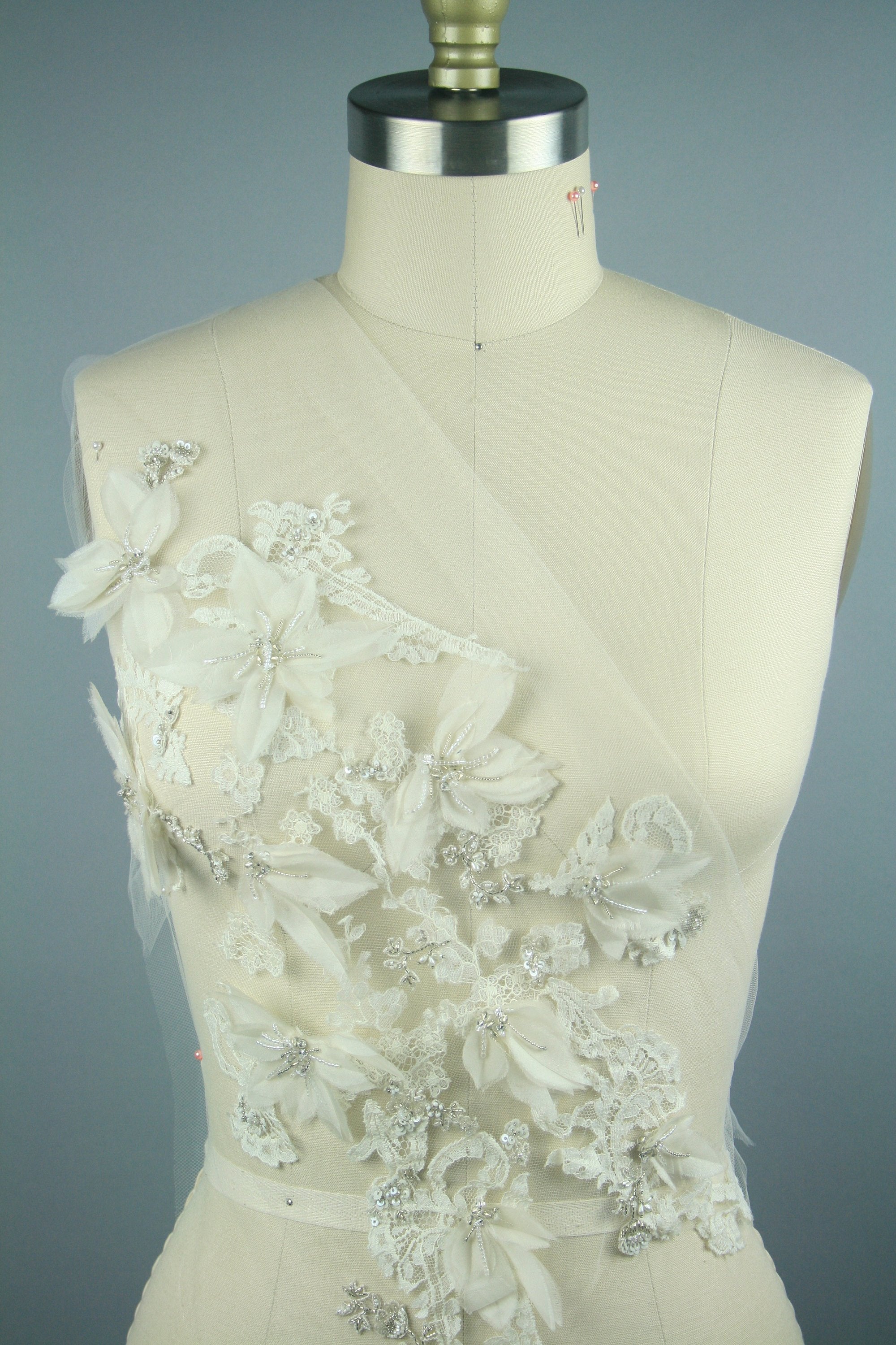 Cold shoulder wedding applique used as Beaded Trim, Embroidered Tulle, Beaded Applique, Beaded Lace, Couture Fabric