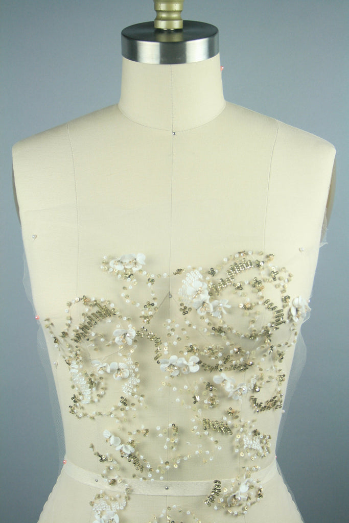 Wedding dress fabric Applique Beading Panel used as Beaded Trim,Embroidered Tulle,Beaded Applique,Beaded Lace, Haute Couture Fabric
