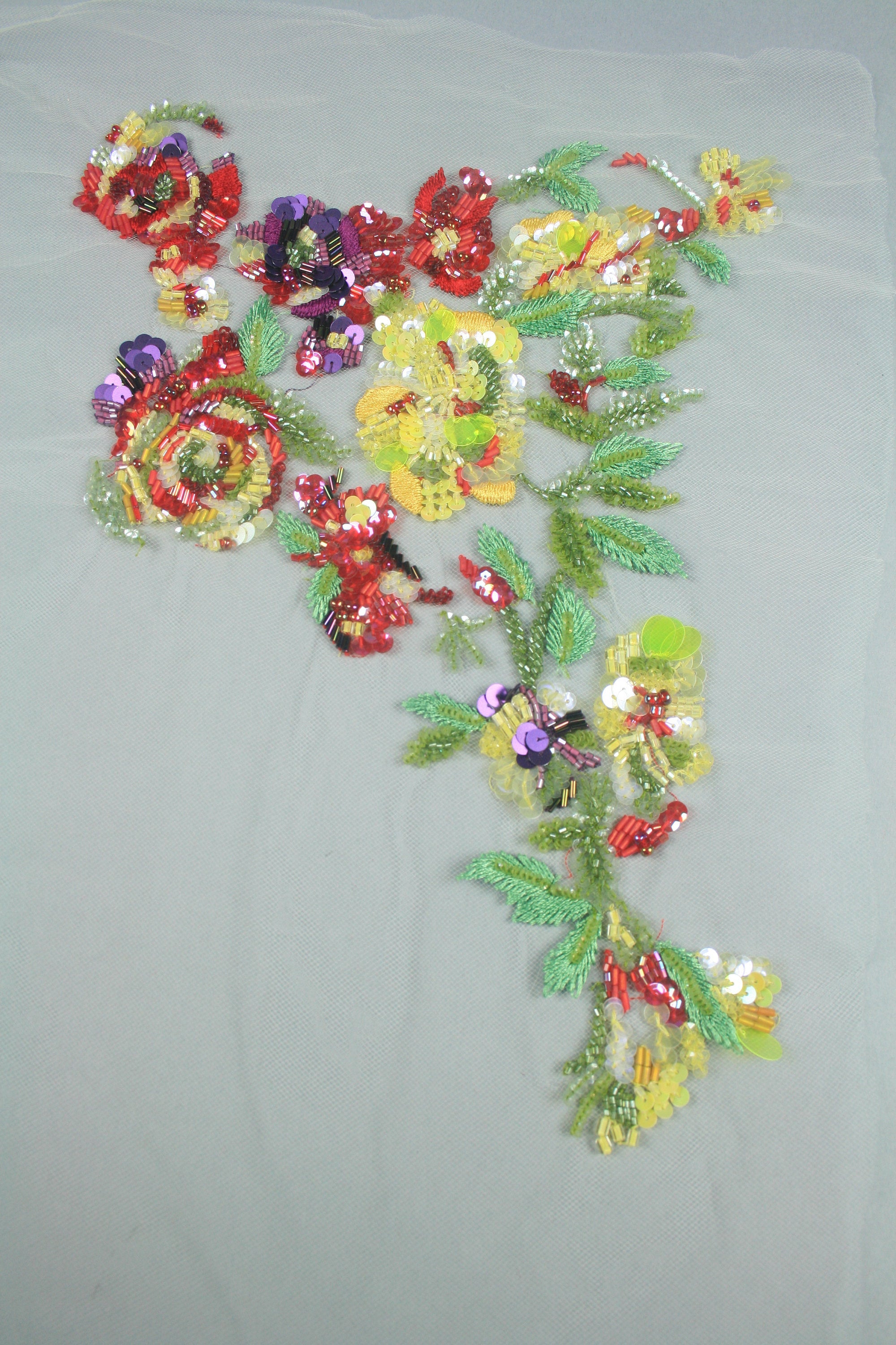 Colorful Embroidery Beading Panel, Beaded Trim applique , Hand Embroidered Tulle, Beaded Applique, wedding lace fabric, Couture Fashion