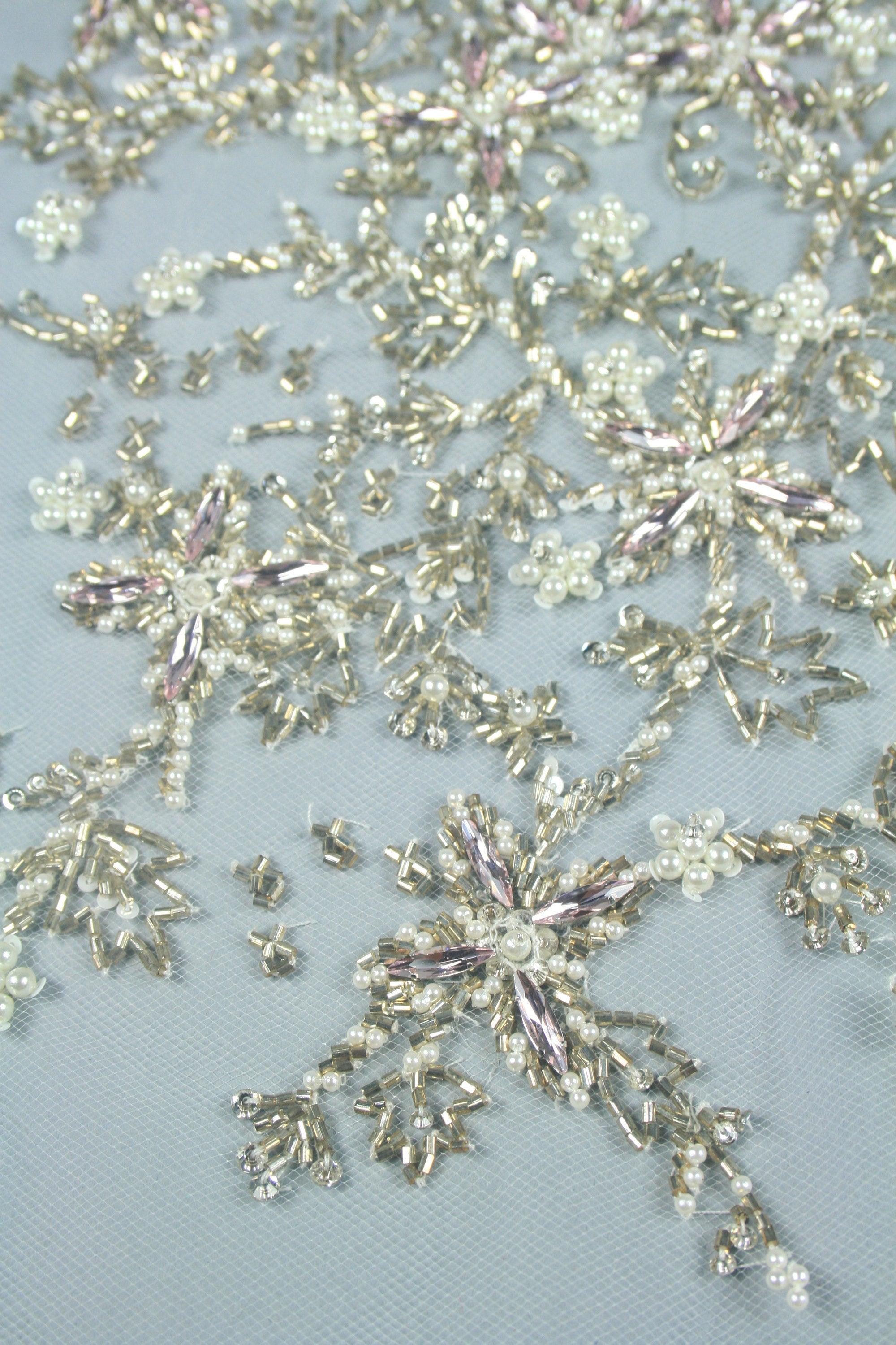 bridal beaded applique, wedding dress applique, crystal appliques for dance costumes, rhinestone applique bodice, hand embroidered applique