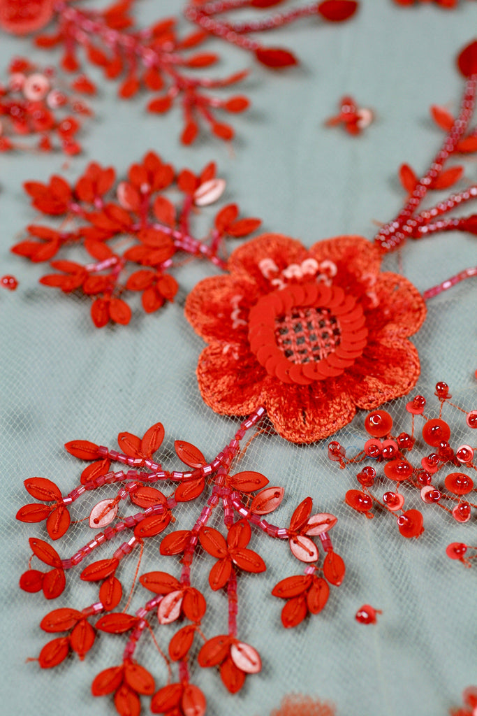 z Burnt Orange Guipure Lace Beading,Floral Lace Beading in Burnt Orange,Custom Beaded Lace Bodice;One of a kind handmadelace