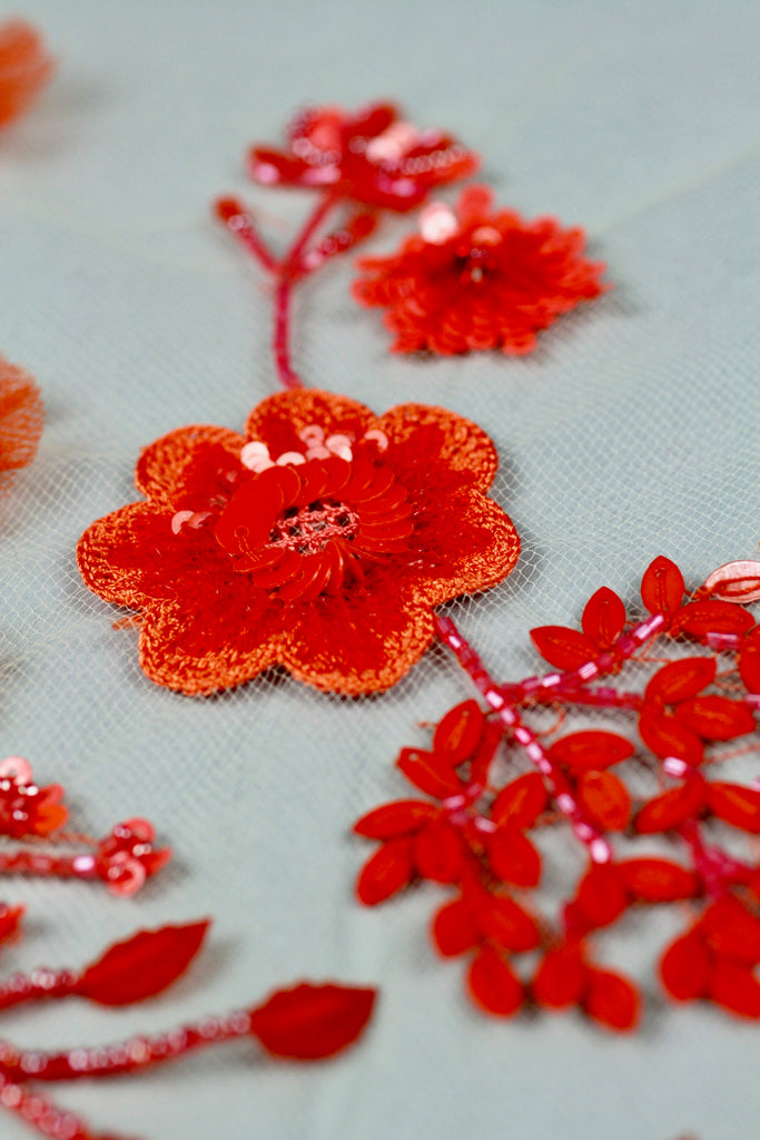 z Burnt Orange Guipure Lace Beading,Floral Lace Beading in Burnt Orange,Custom Beaded Lace Bodice;One of a kind handmadelace
