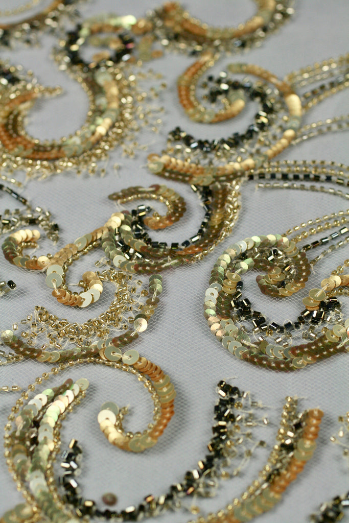 3D Gold Baroque Beaded Sequin Applique