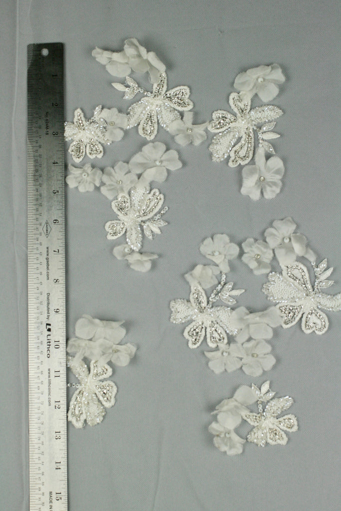 Custom Handmade Beaded Applique panel Beading Panel used as Beaded Trim, Embroidered Tulle, Beaded Applique, Haute Couture Fabric
