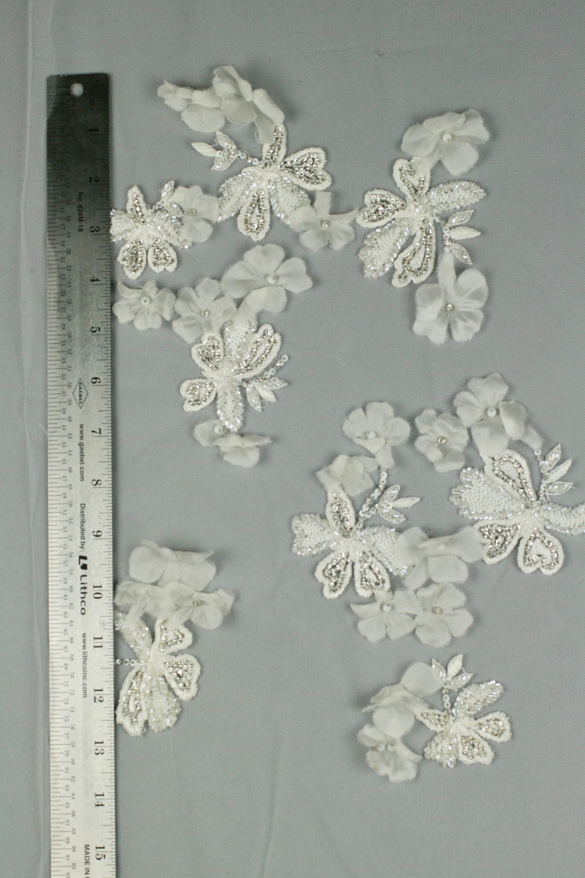 Custom Handmade Beaded Applique panel Beading Panel used as Beaded Trim, Embroidered Tulle, Beaded Applique, Haute Couture Fabric