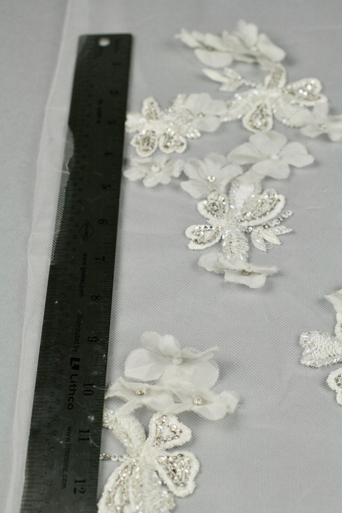 Custom Handmade Beaded Applique panel Beading Panel used as Beaded Trim, Embroidered Tulle, Beaded Applique, Haute Couture Fabric