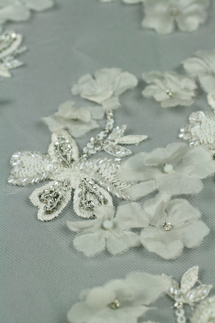 Custom Handmade Beaded Applique panel Beading Panel used as Beaded Trim, Embroidered Tulle, Beaded Applique, Haute Couture Fabric