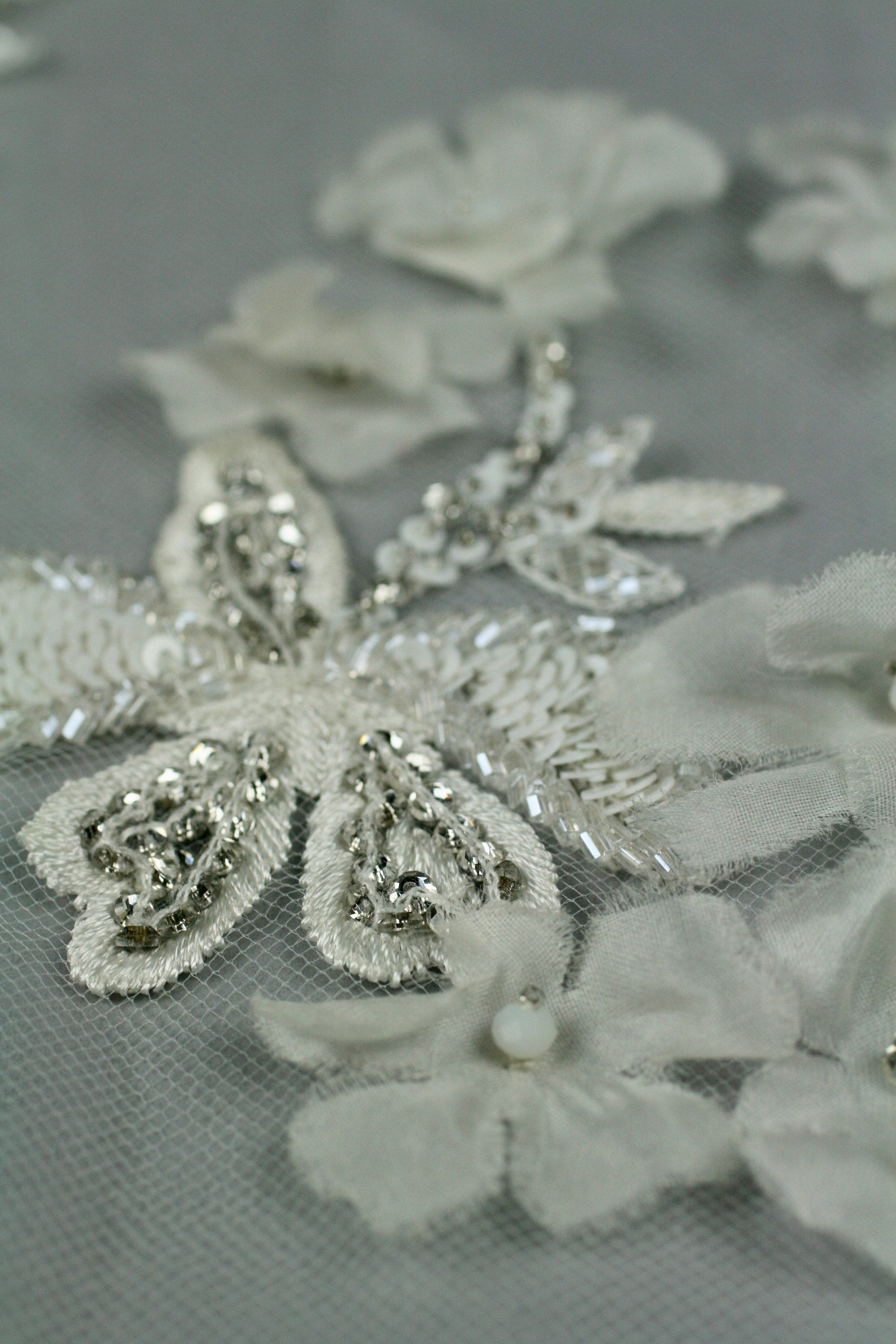 Custom Handmade Beaded Applique panel Beading Panel used as Beaded Trim, Embroidered Tulle, Beaded Applique, Haute Couture Fabric