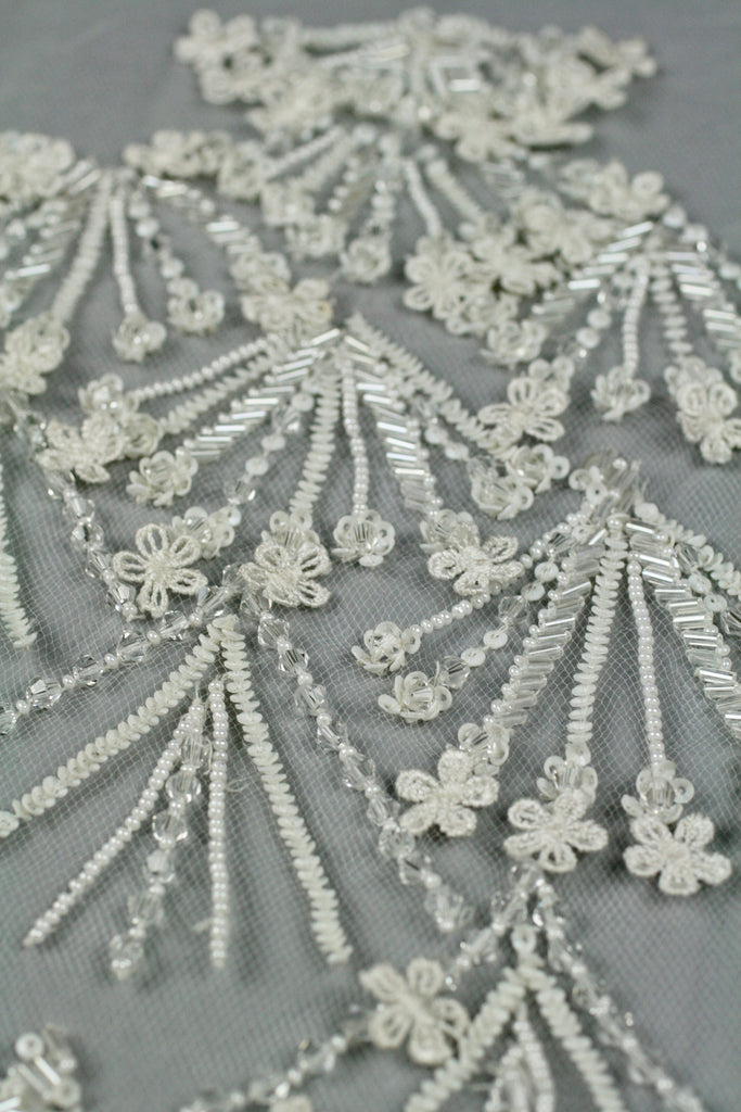 3D White Beaded Floret Wedding Applique
