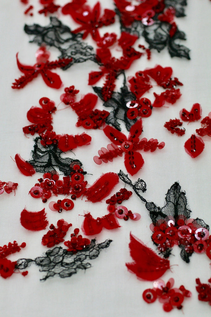 Chantilly Lace Fabric - Floral Tulle Lace - Embroidered Lace Fabric - Applique Trim - 3D Floral Fabric - Dress Embellishment
