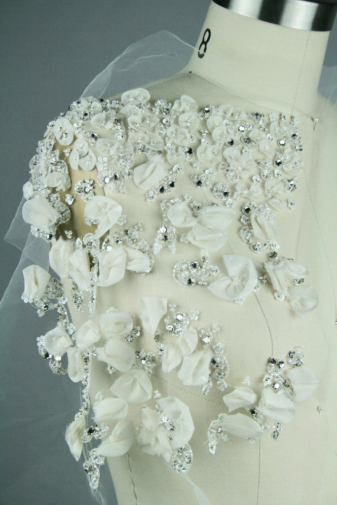 Couture Bridal Applique - Lace Applique, Silk Flower Applique, Couture Patch, Bodice Panel, Bridal Trim, Embroidered Overlay
