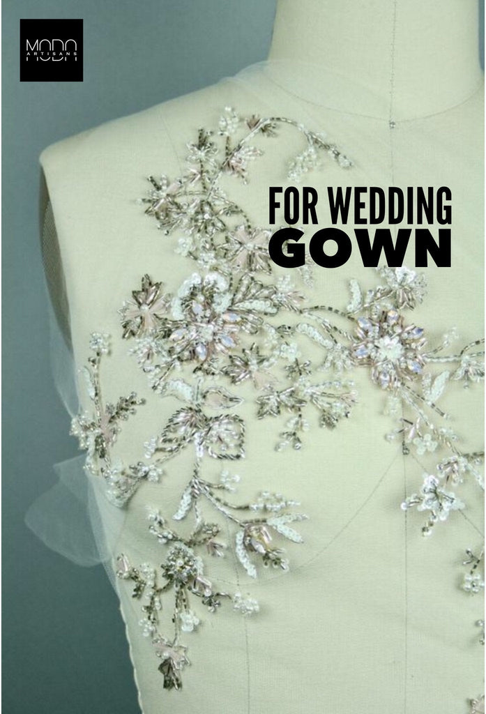 wedding dress applique, beaded trim applique, luxury fabric, rhibestones panel, haute couture fabric , beaded lace fabric.
