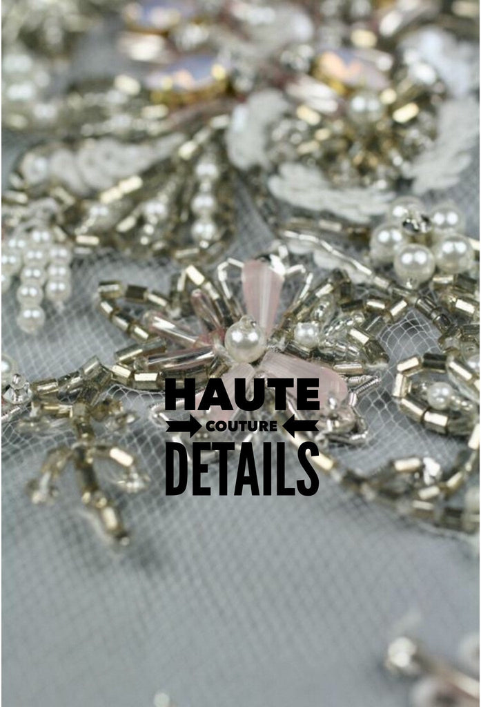 wedding dress applique, beaded trim applique, luxury fabric, rhibestones panel, haute couture fabric , beaded lace fabric.
