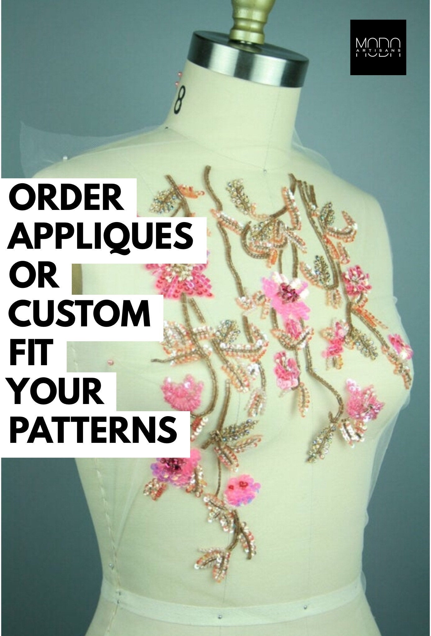 3D Pink & Gold Floral Applique