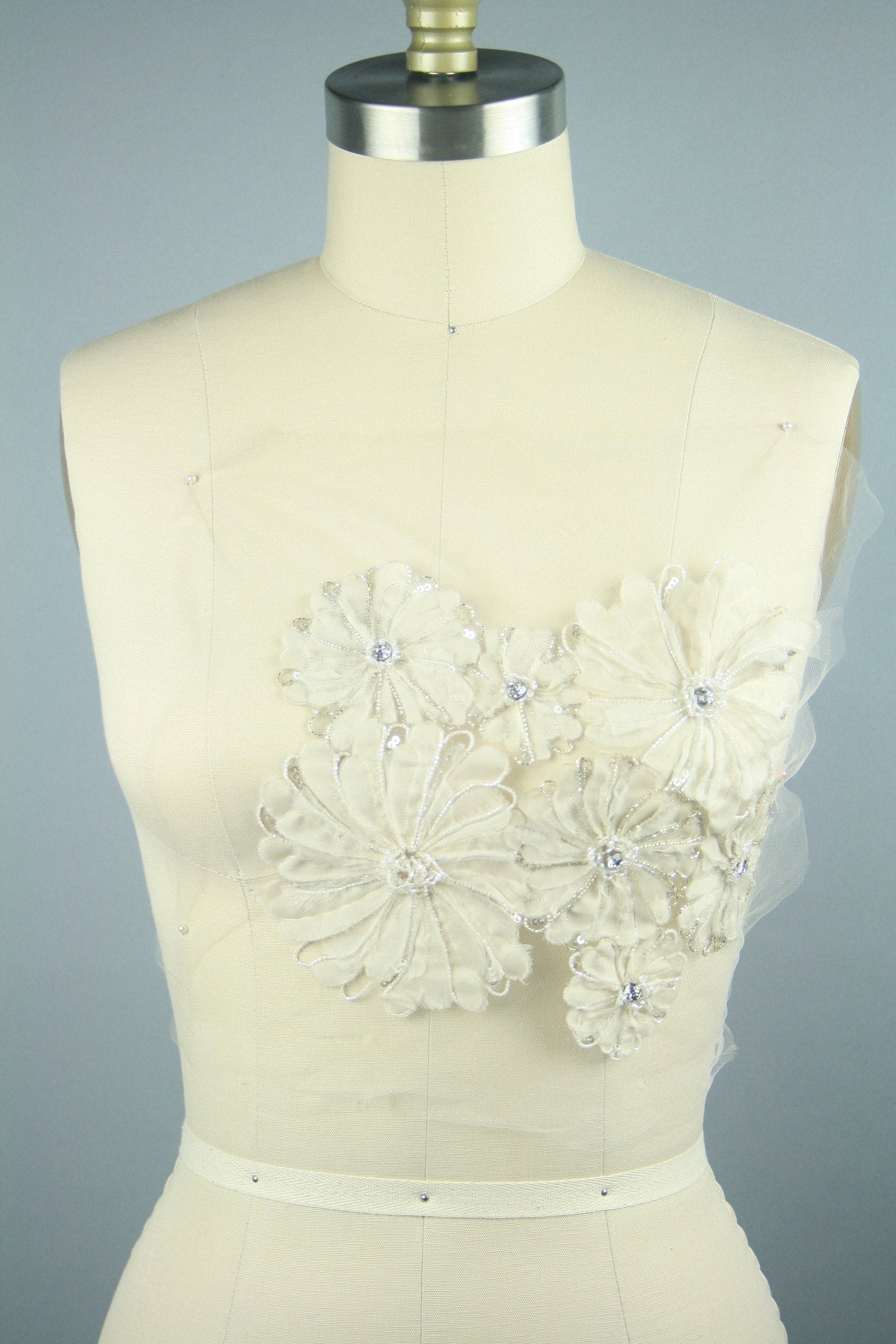 Floral beaded applique panel, wedding dress couture lace, haute couture fabric, bridal lace fabric, hand embroidery designs, bodice applique