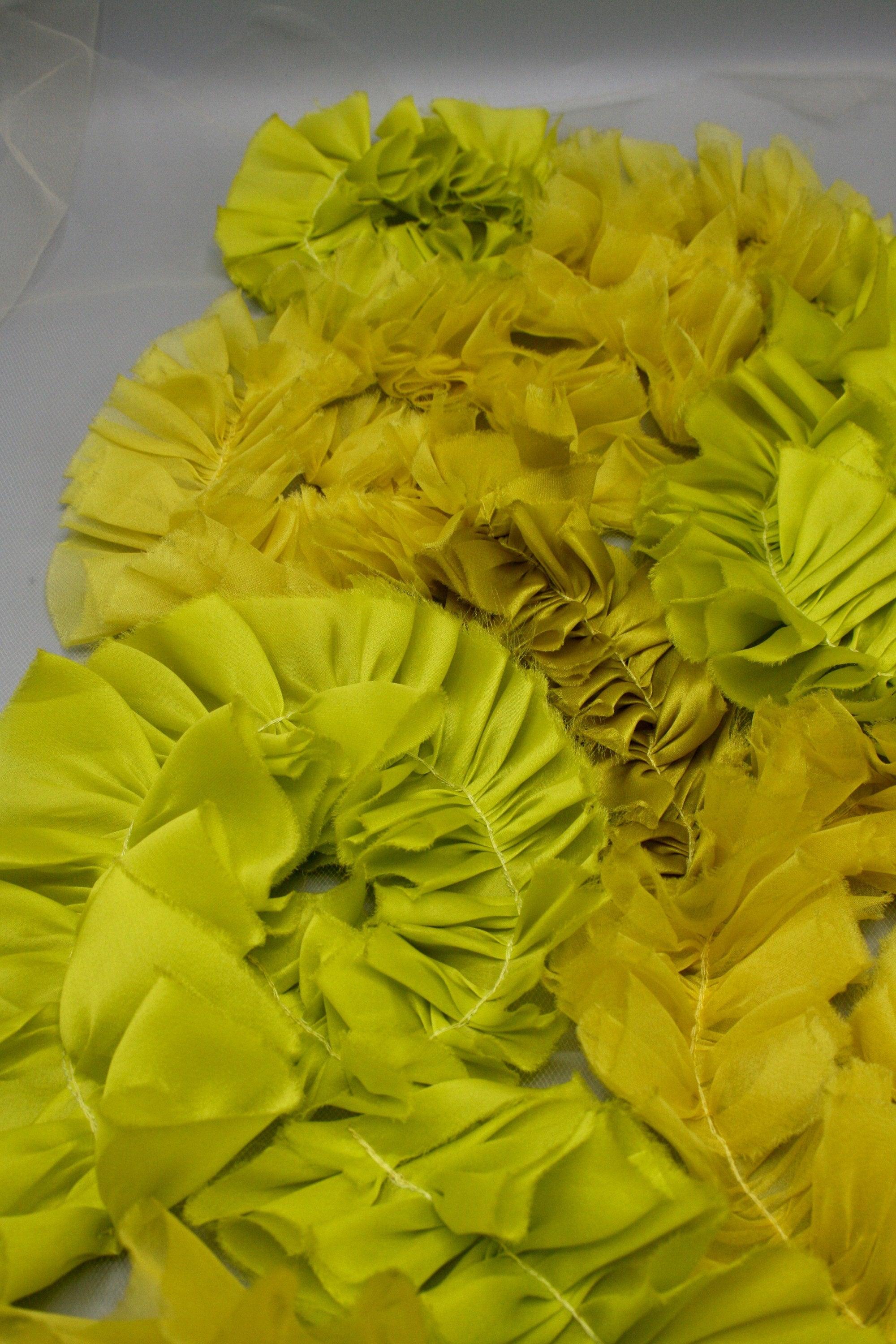 3D Chartreuse Silk Organza Ruffled Applique - Moda Artisans