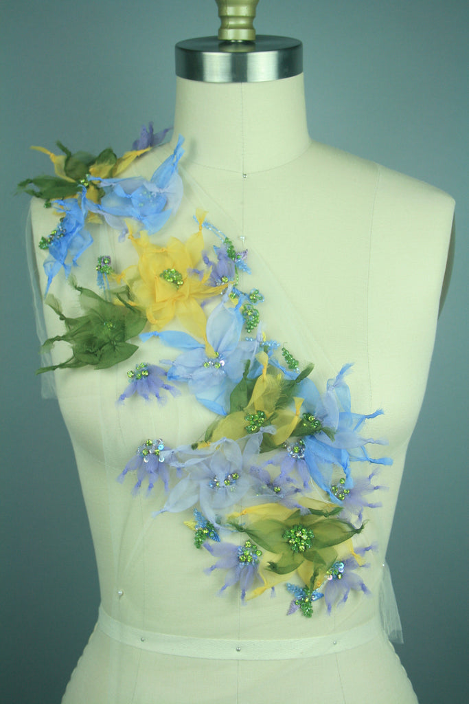 3D Floral Beaded Organza Applique
