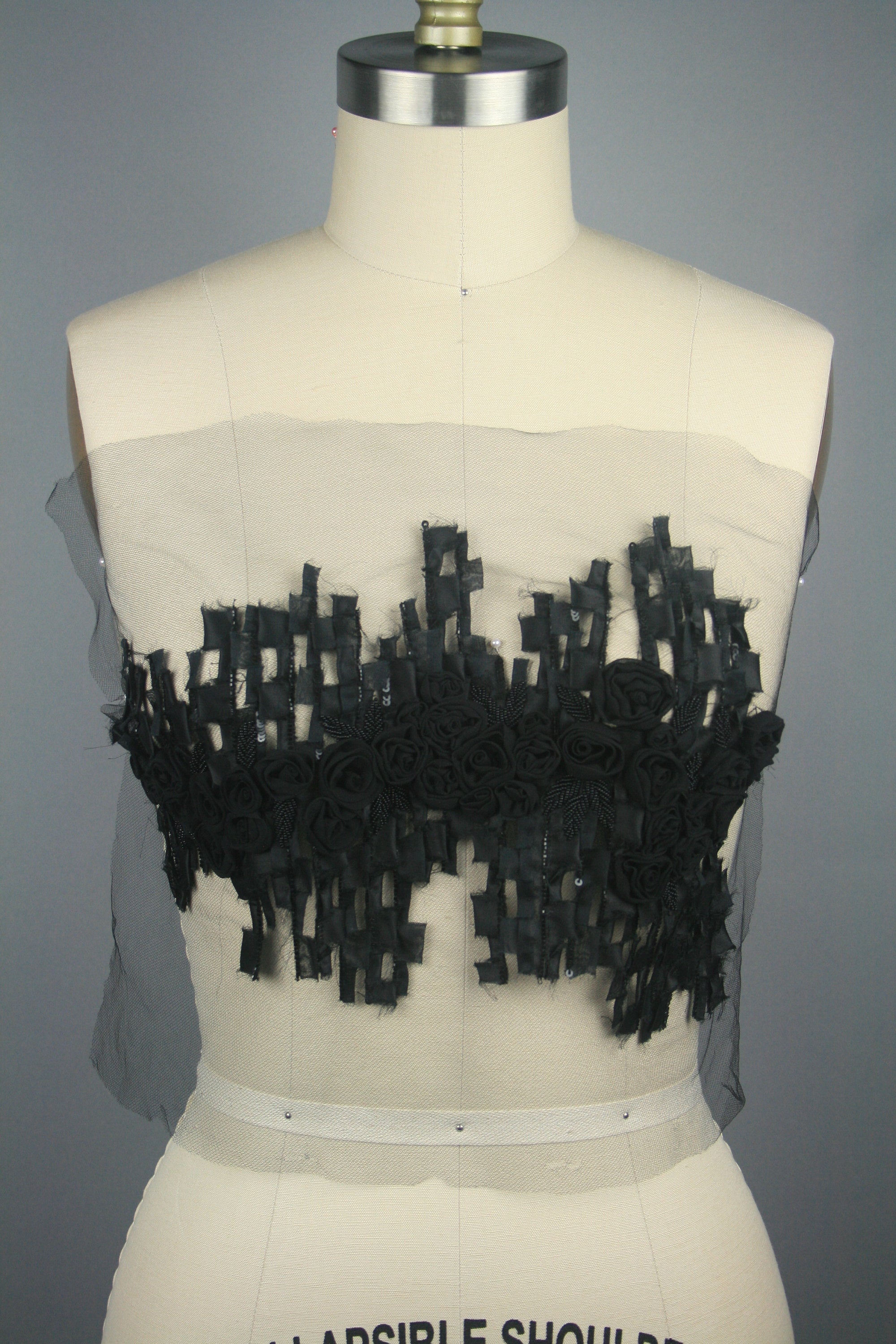 B115 - Black Beaded Chiffon on Black Tulle