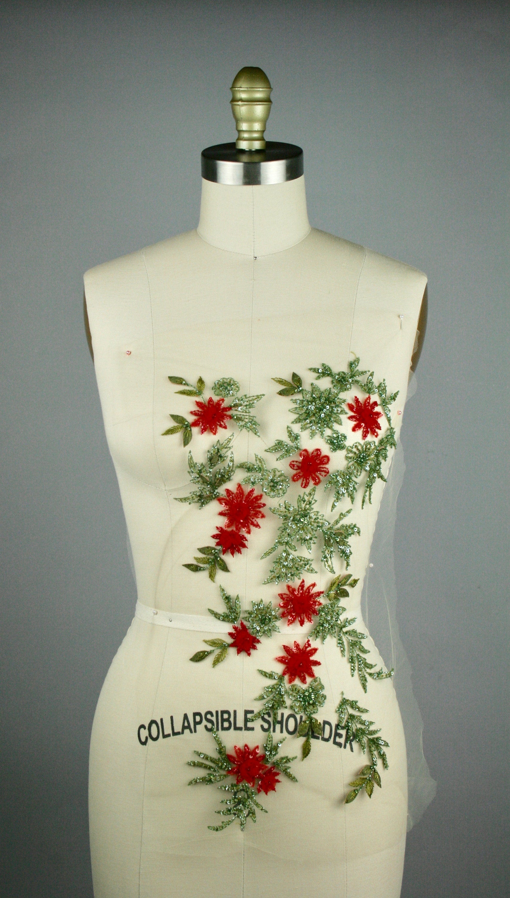 Colorful Embroidery,Wedding Dress fabric, Beaded Trim applique, Hand Embroidered Tulle, Beaded Applique, wedding lace fabric