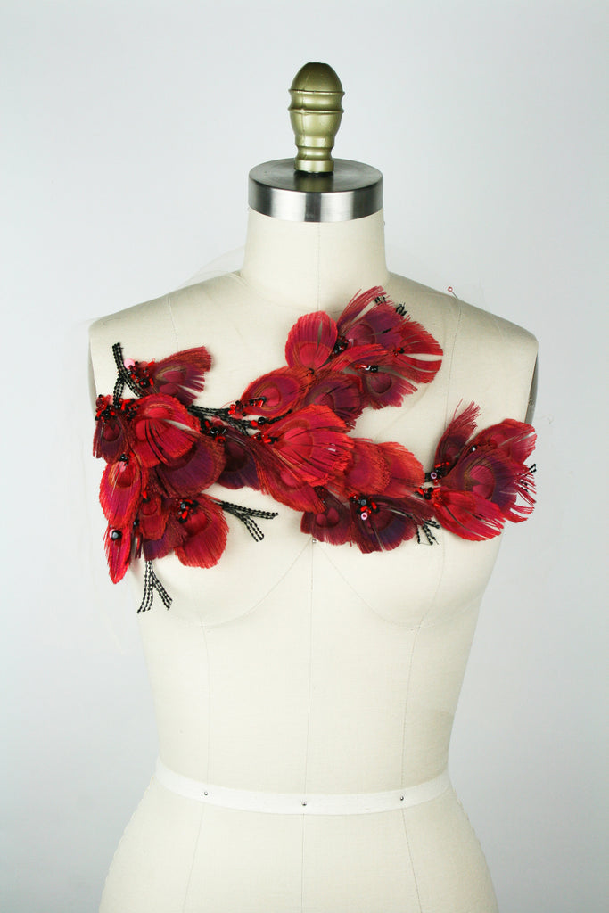 A121 - Scarlet Red Feather Applique Panel

