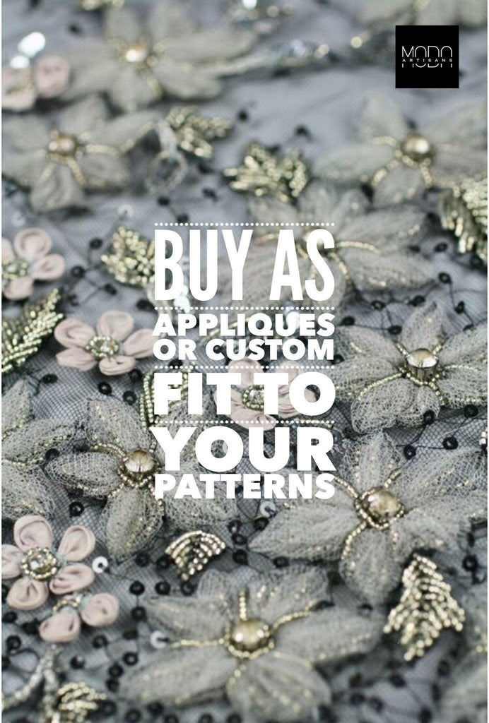 3D Greige & Silver Beaded Applique - Moda Artisans
