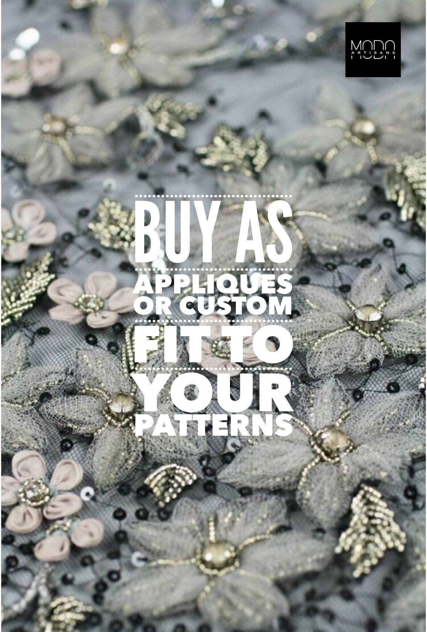 3D Greige & Silver Beaded Applique - Moda Artisans