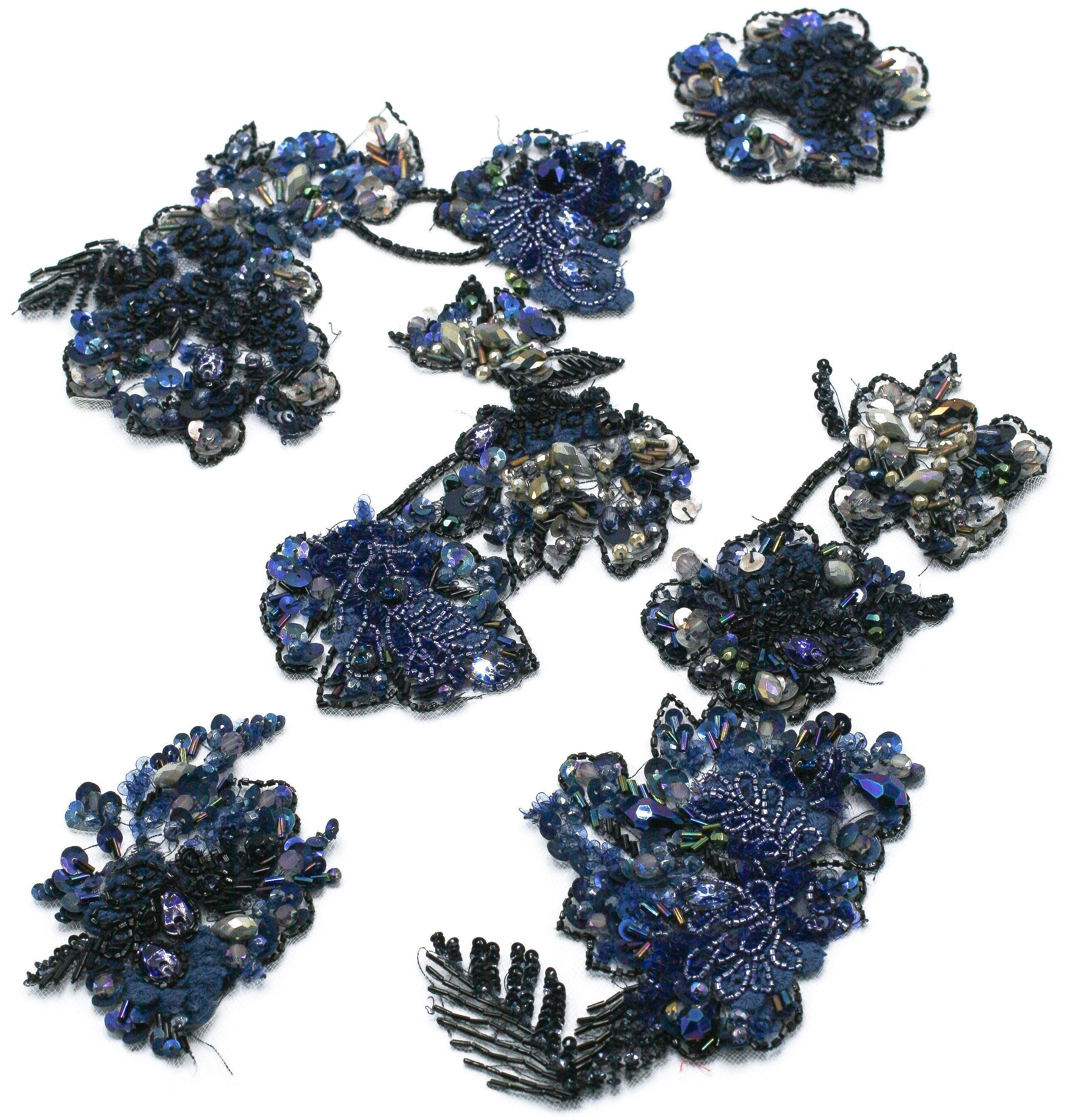 A135 - Navy Hematite Floral Applique - Moda Artisans