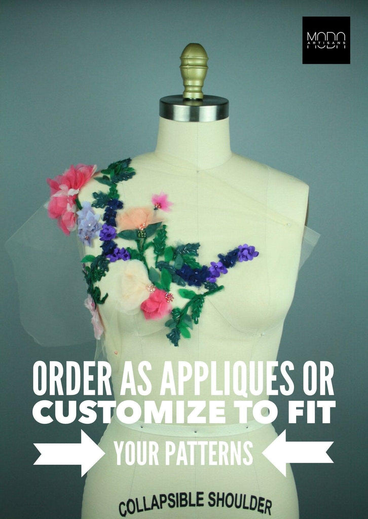 Colorful Embroidery,Wedding Dress fabric, Beaded Trim applique, Hand Embroidered Tulle, Beaded Applique, wedding lace fabric
