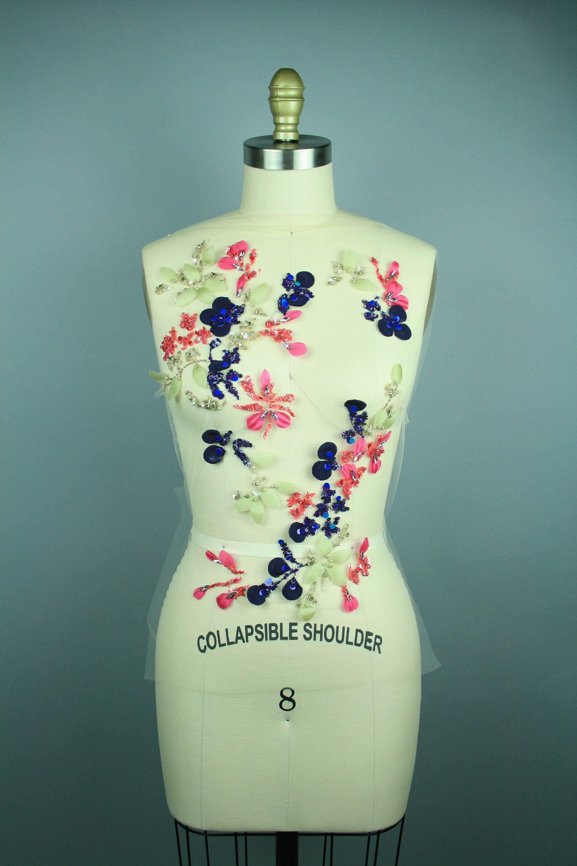 Beaded Bodice - Bridesmaid Dress Fabric - Beaded Applique - DIY Wedding Dress - Embroidered Tulle - Embroidered Applique