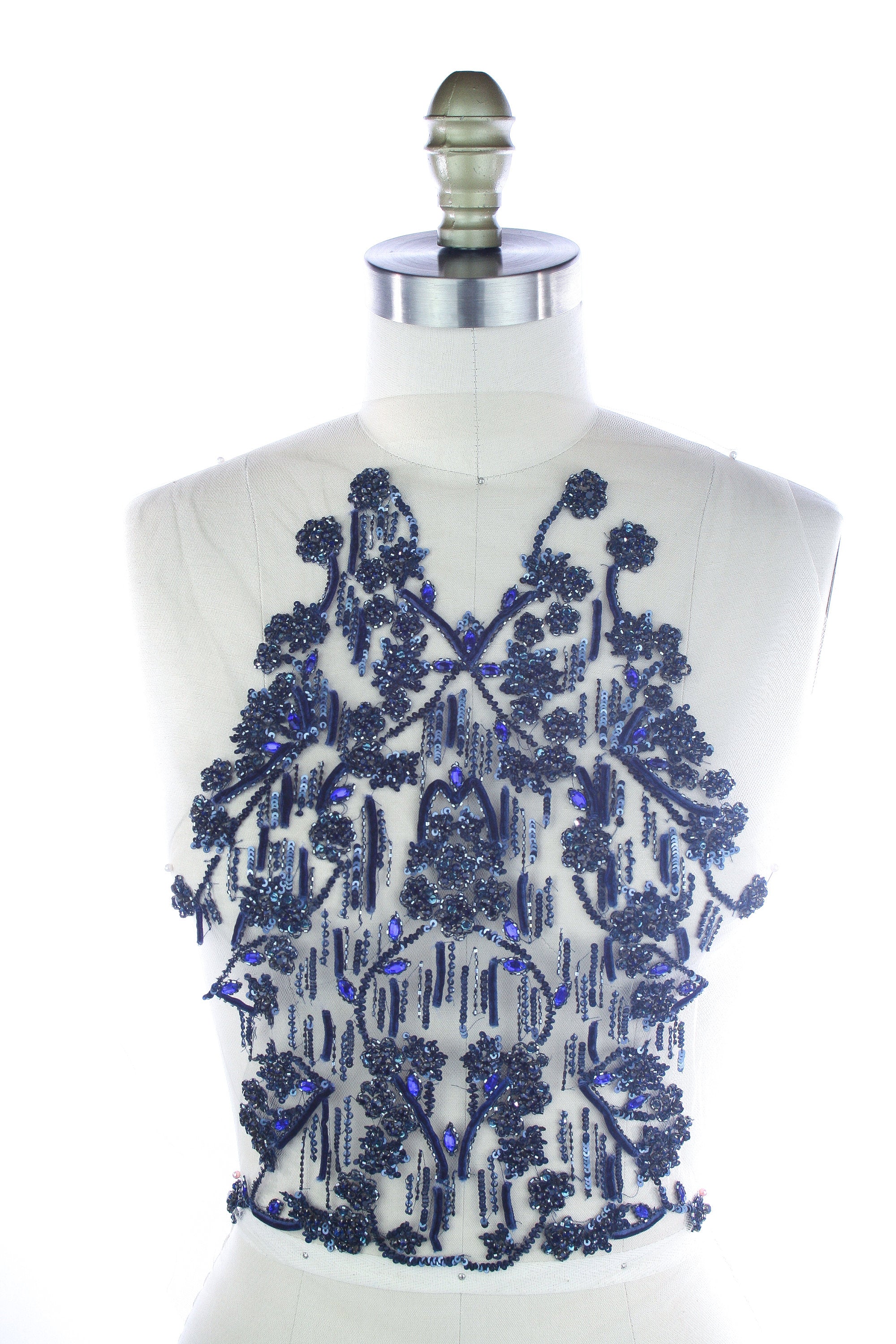 Blue beaded fabric with blue  rhinestones,haute couture fabric,Luxury Dress fabric