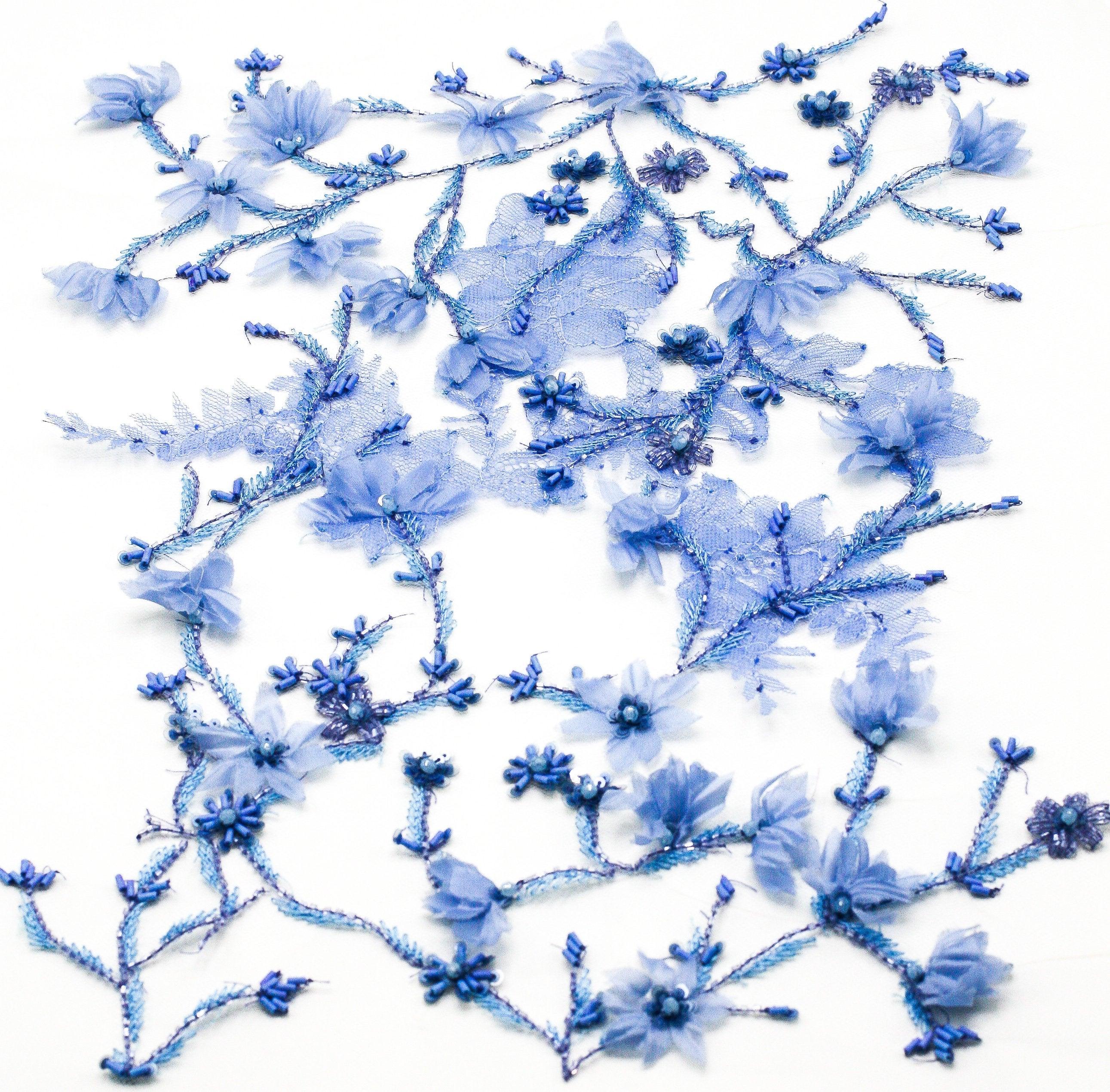 B113 - Floral Beaded Chantilly Lace Applique - Moda Artisans