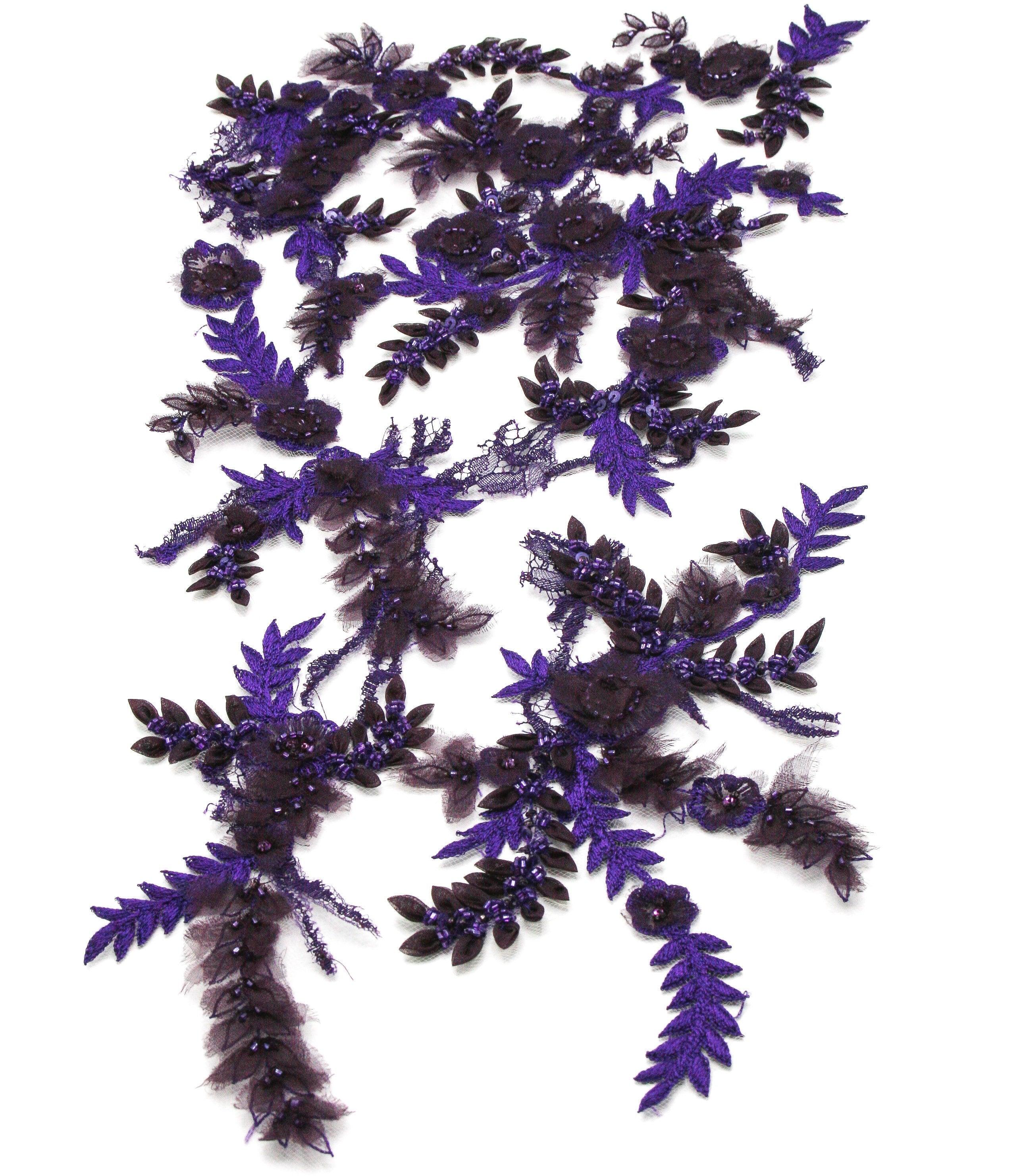 A117 - Violet Floral Chantilly Lace Applique - Moda Artisans