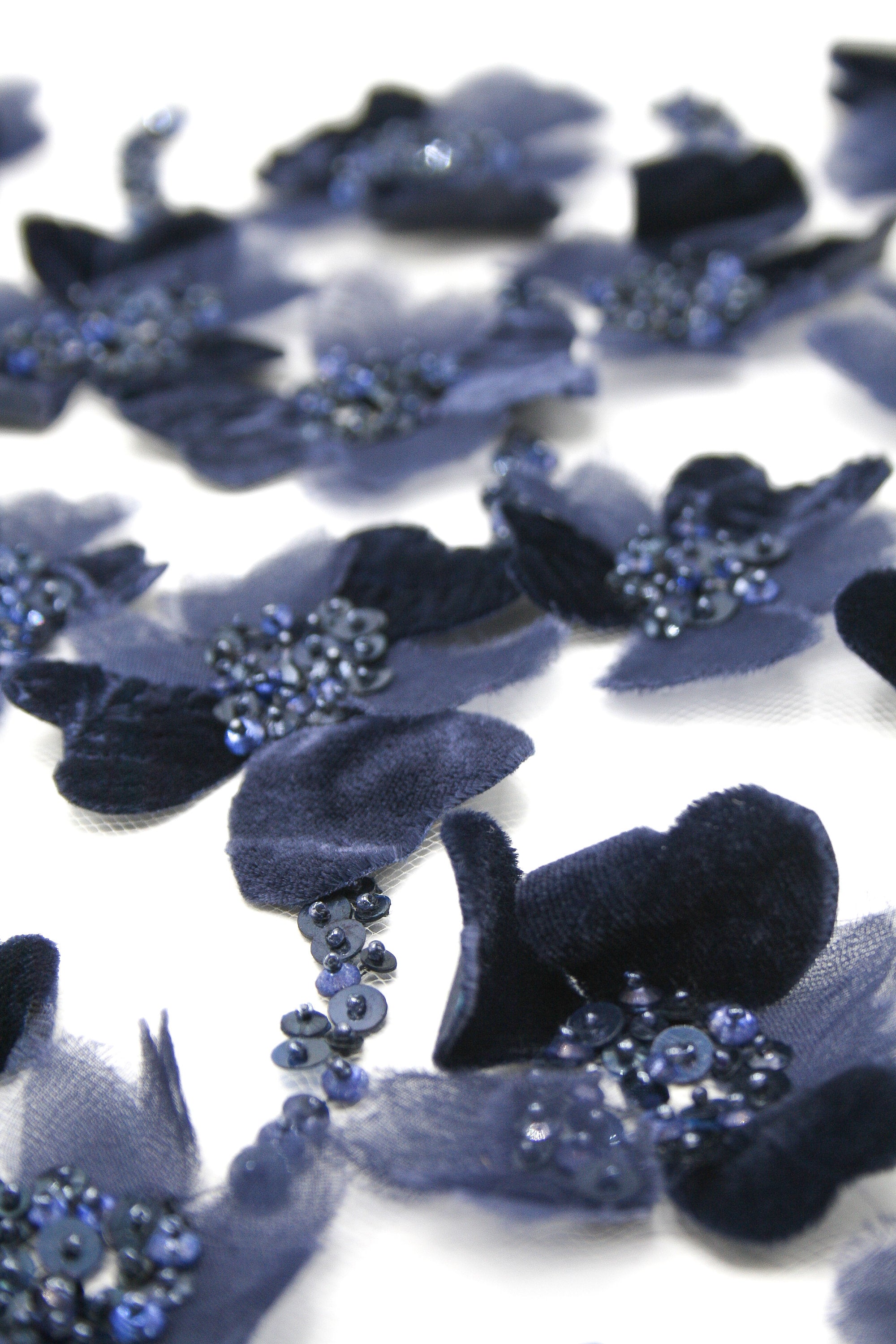 A108 - Dark Sapphire Velvet Floral Applique