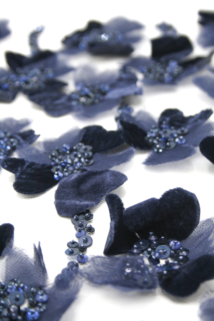 A108 - Dark Sapphire Velvet Floral Applique
