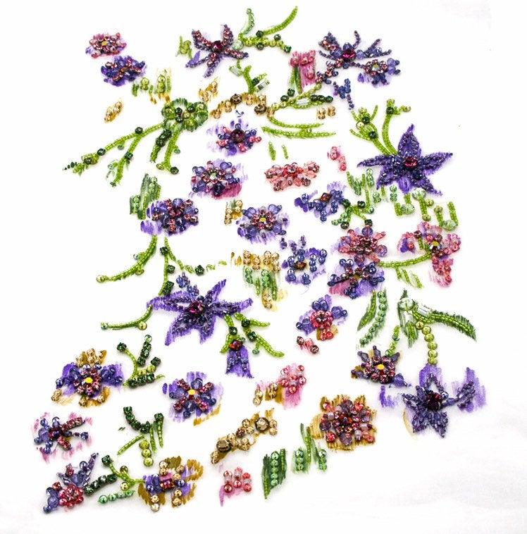 A109 - Hand Painted Floral Applique on Silk Organza - Moda Artisans
