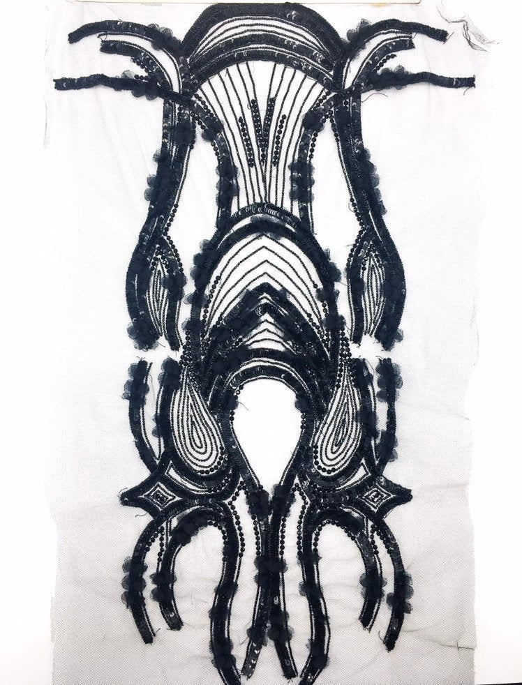 A138 - Black Onyx Beaded Applique Panel