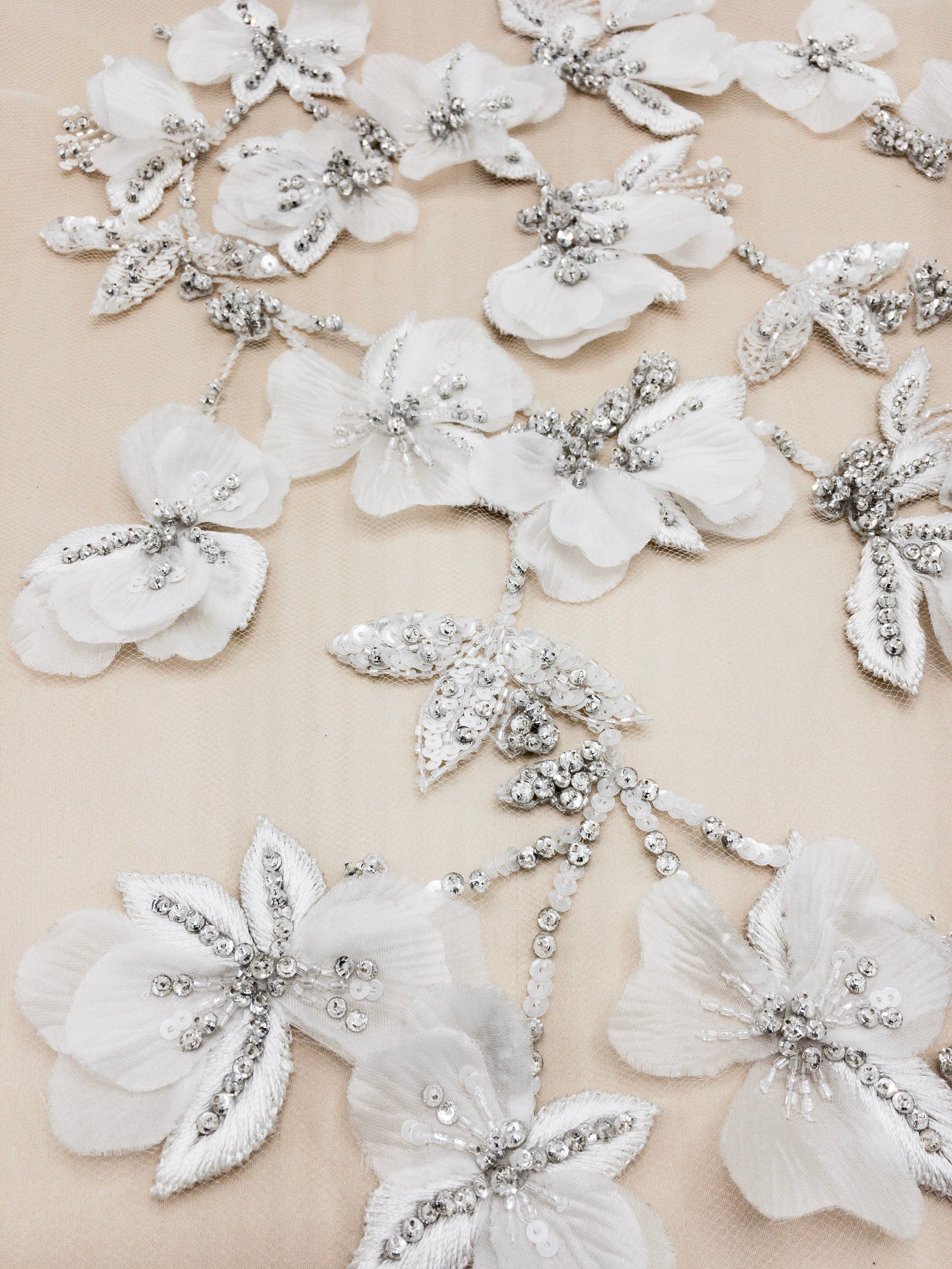 A131  - White Floral Wedding Applique
