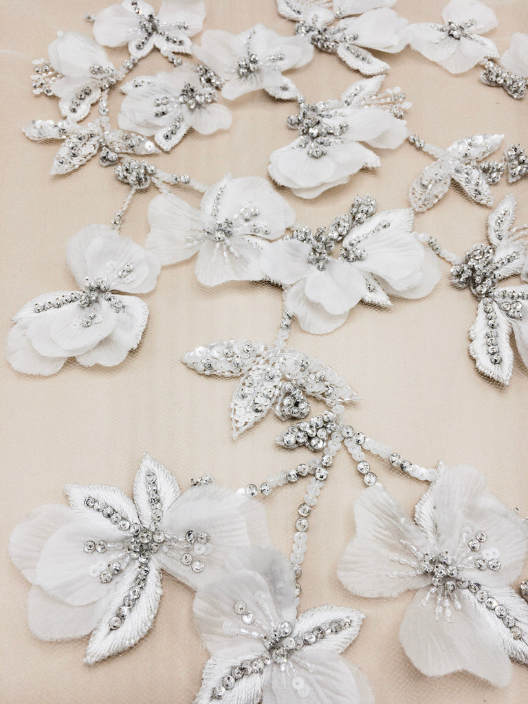 A131  - White Floral Wedding Applique
