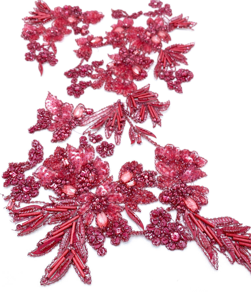 Sequin Lace Fabric Beaded Tulle - Pink Haute Couture Luxury fashion Fabric, Beaded Trim applique panel, Wedding Applique, Lace Applique
