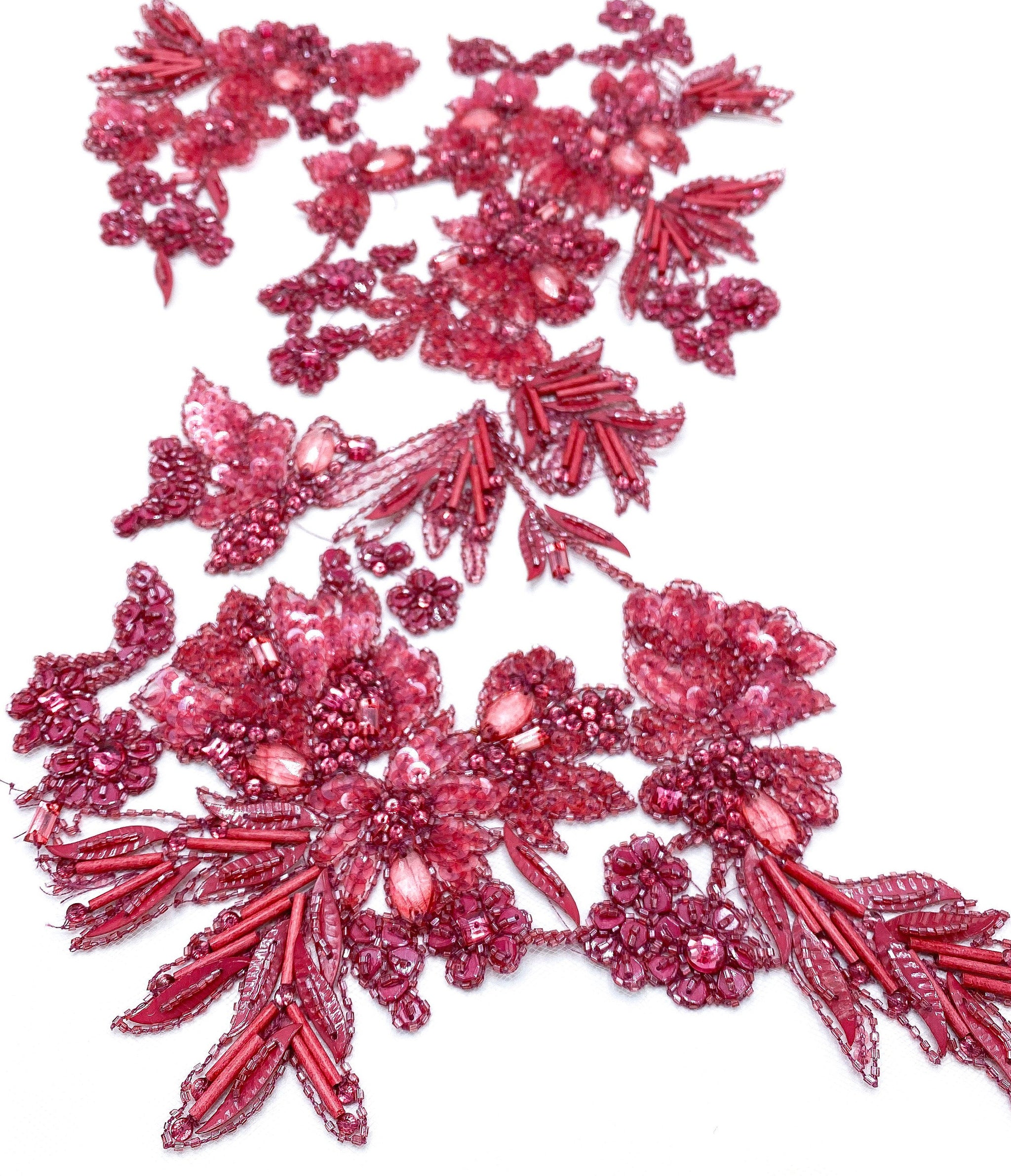 Sequin Lace Fabric Beaded Tulle - Pink Haute Couture Luxury fashion Fabric, Beaded Trim applique panel, Wedding Applique, Lace Applique